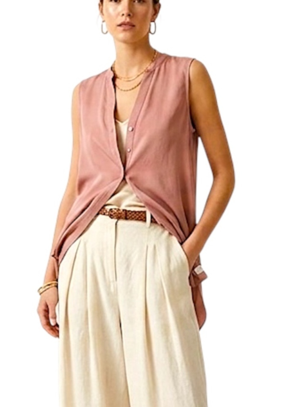 Minimalist old money pure Lyocell somatic rose sleeveless lightweight top S